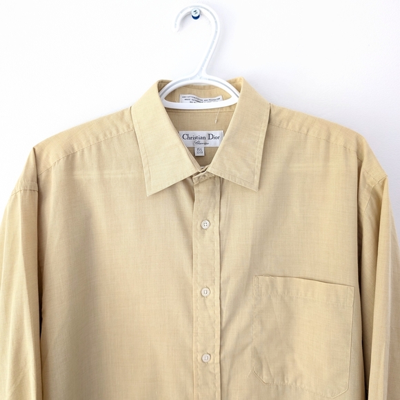 Christian Dior Men's Vintage Beigey-yellow Dress Shirt ~ Size 15 / 32-33 - Picture 3 of 9